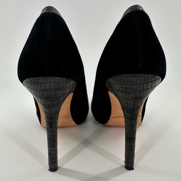 White House black market womens heels size 7.5 black gray leather suede platform - Picture 5 of 10